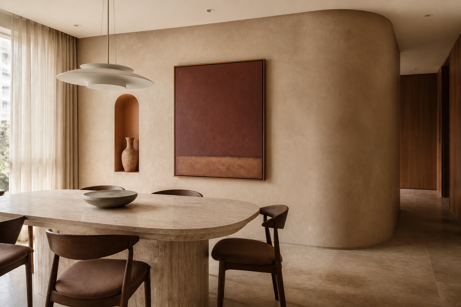 Sala de jantar com parede curva Lamatto