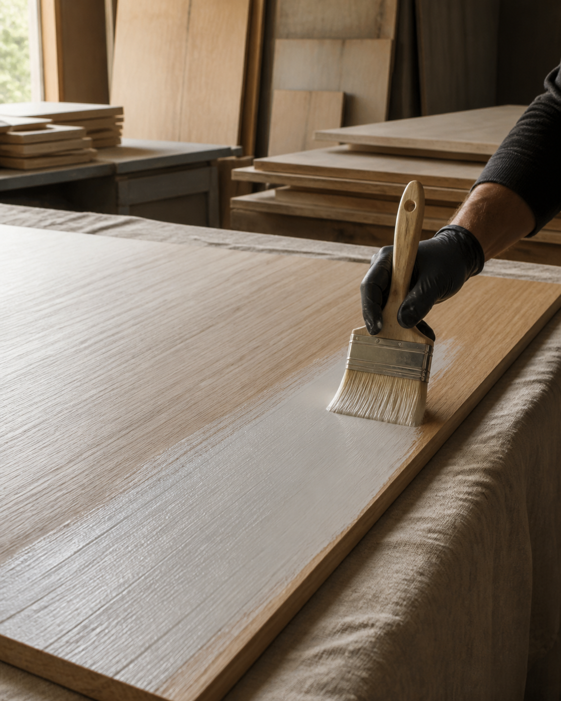 Preparação de painel de madeira