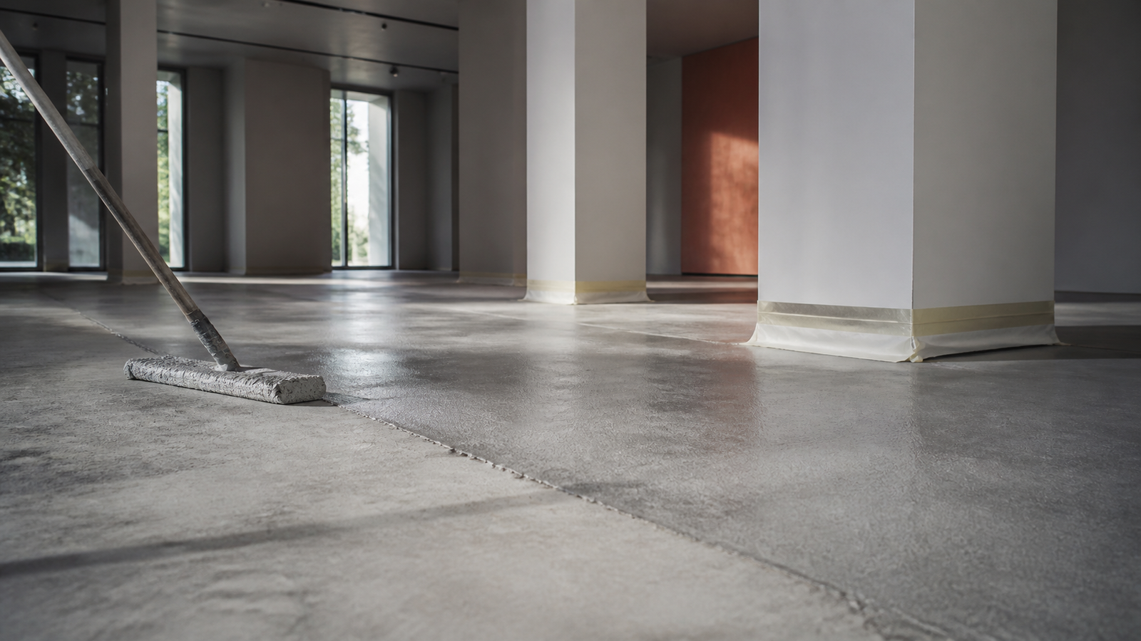 Aplicação de primer em piso mineral